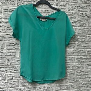 Pink Rose Aqua V-Neck Blouse